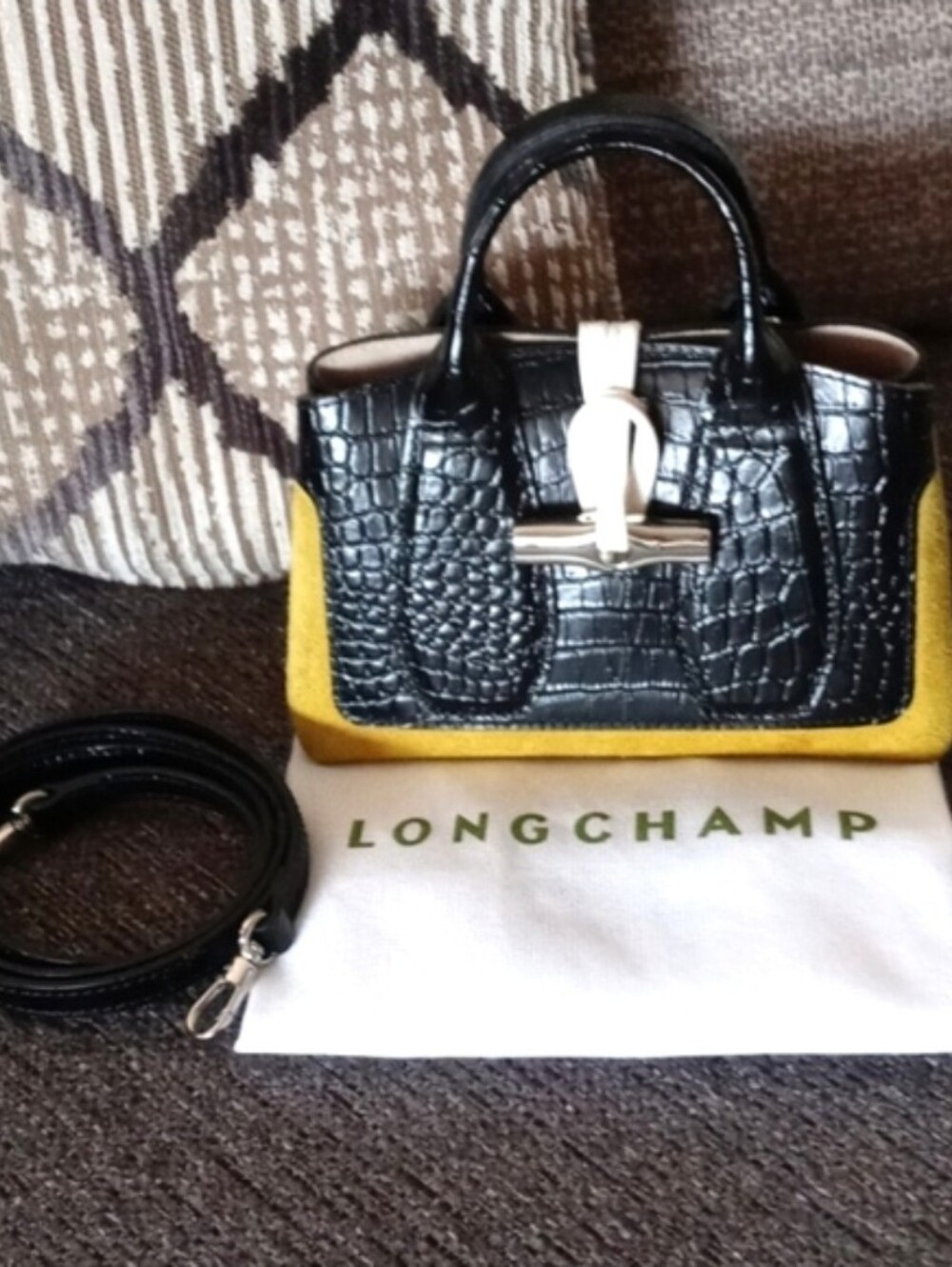 💛RARE Longchamp💛 - Limited Edition XS Roseau Croco/Suede Top Handle Bag